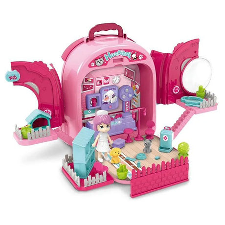 Pet Hospital Backpack With Figure & Accessories Playset - Pink