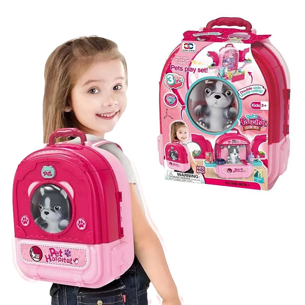 Pet Hospital Backpack With Figure & Accessories Playset - Pink