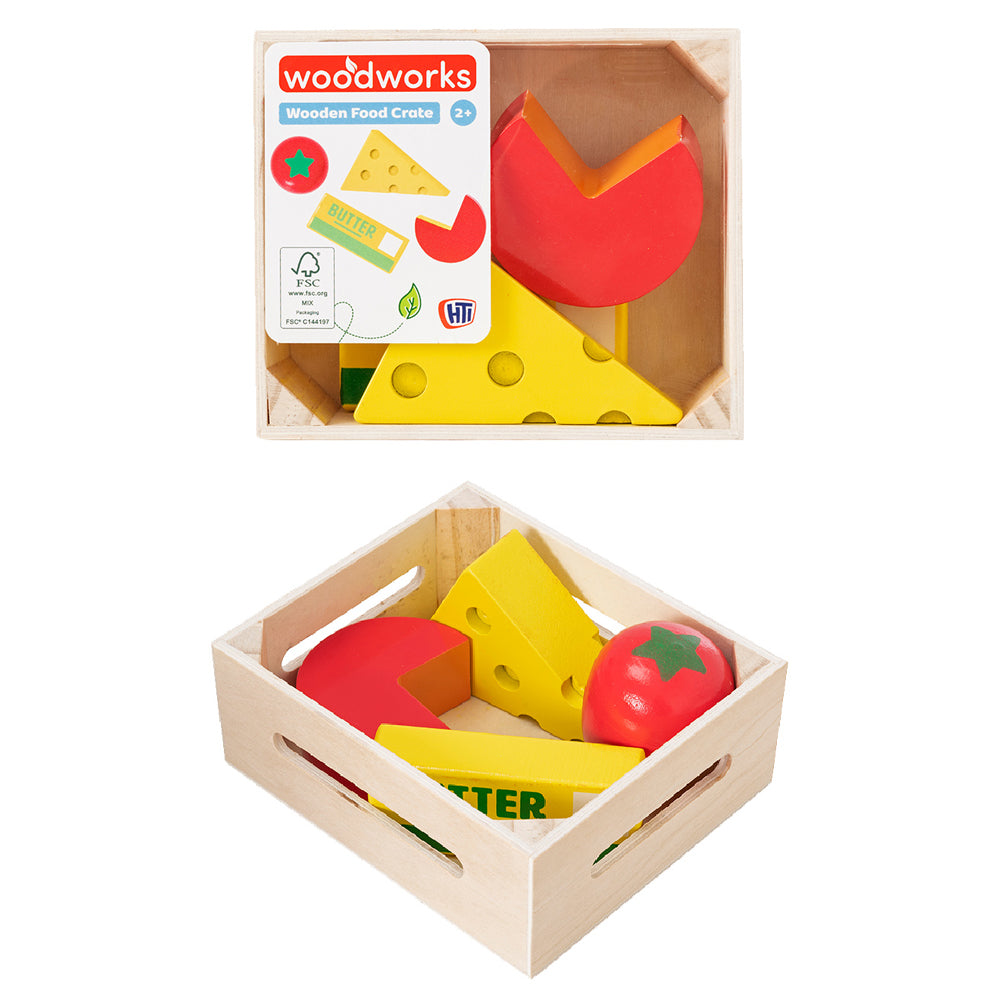 Woodworks Mini Wooden Food Crate Pretend Play Set