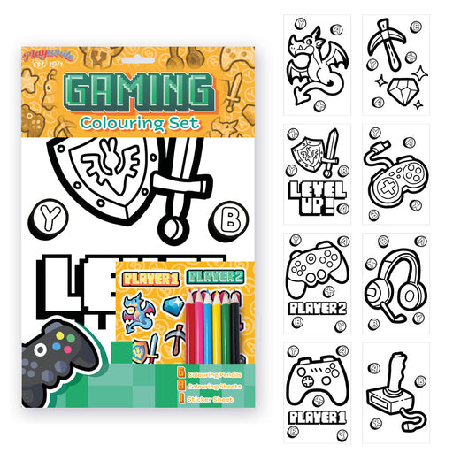 Gaming Colouring Set With 6 Pencils 8 Sheets & Stickers