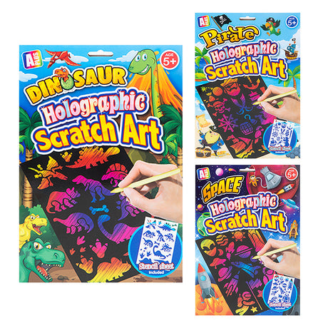 Holographic Scratch Art Stencil & Tools Kit (Pirate/Dinosaur/Space)