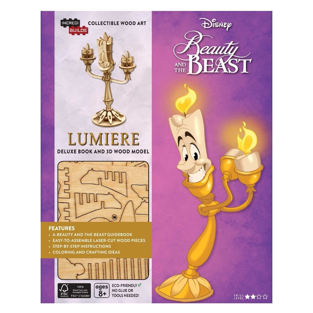 IncrediBuilds Disney Beauty & The Beast Lumiere 3D Wood Model & Book DIY Kit