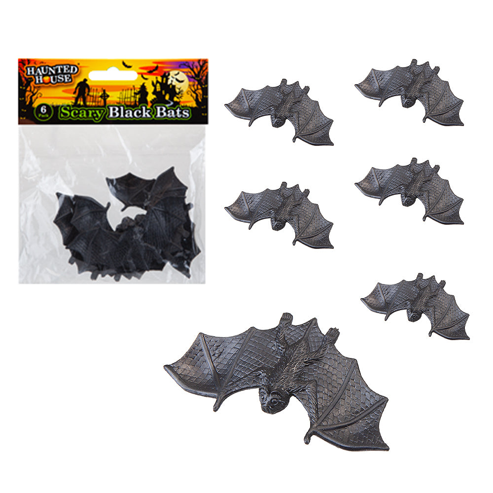 Scary Black Bats 6pk Halloween Decoration