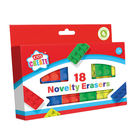 Brick Shaped Novelty Erasers 18pk