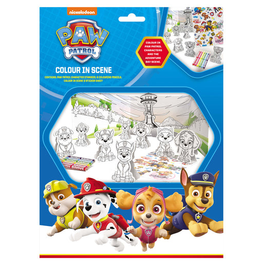 Paw Patrol Colour In Scene + Character Standees Pencils & Stickers Playset