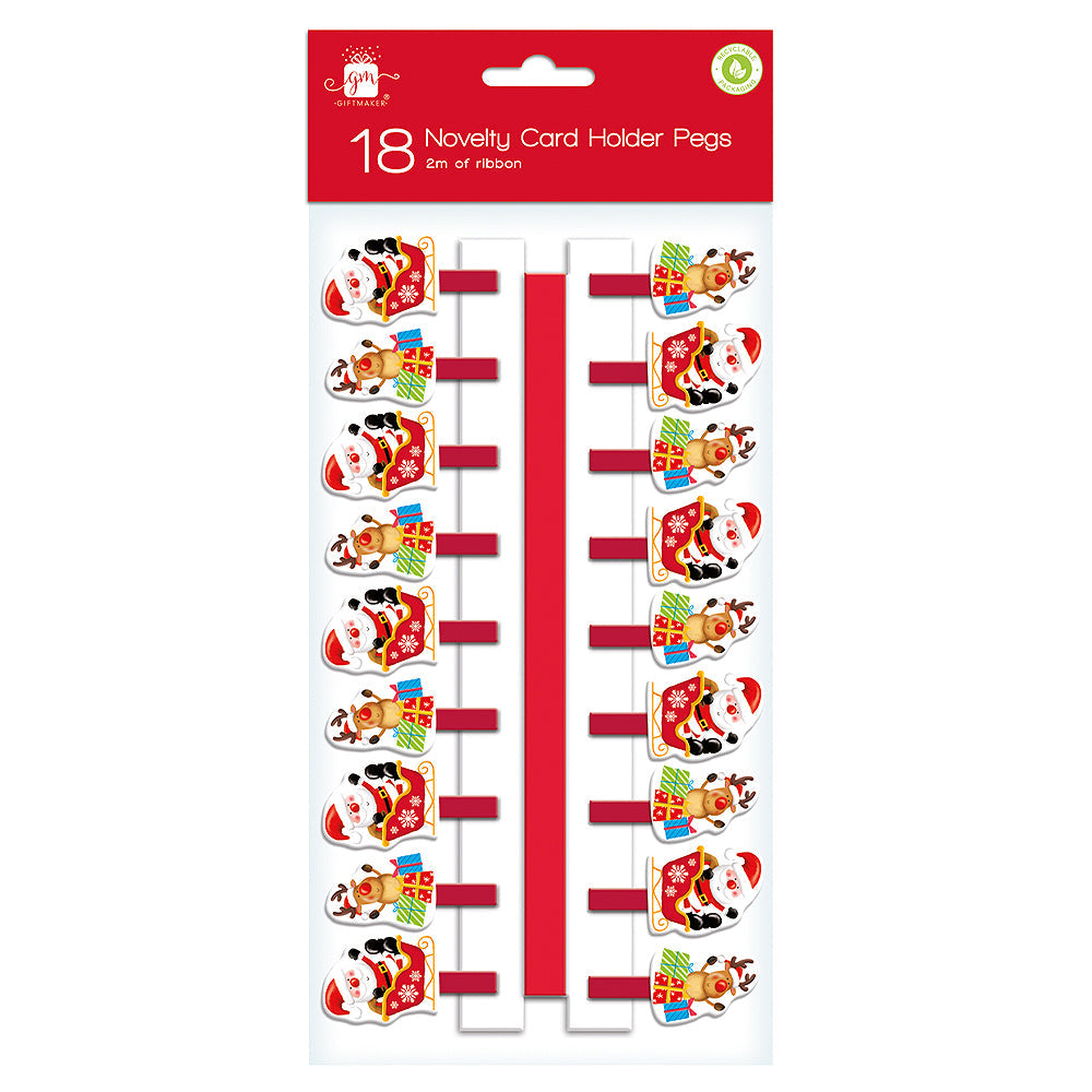 Christmas Santa & Penguin Novelty Card Holder Pegs 18pk