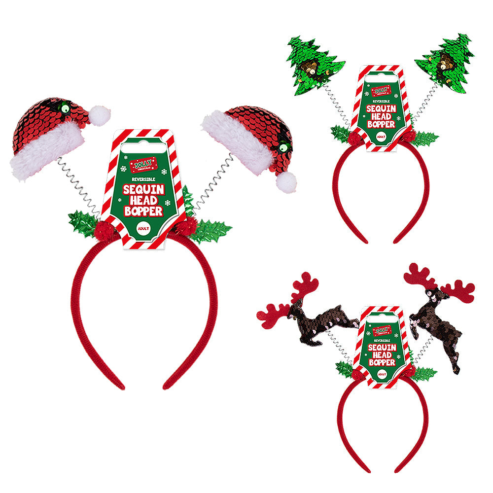 Christmas Reversible Sequin Head Bopper Novelty Headband