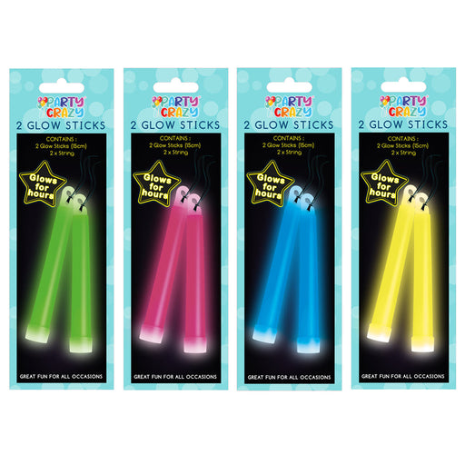 Party Crazy 15cm Colour Glow Sticks 2pk