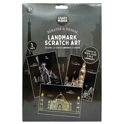 Craft Mania Scratch & Reveal Landmark Scratch Art & Scraper Set 3pk