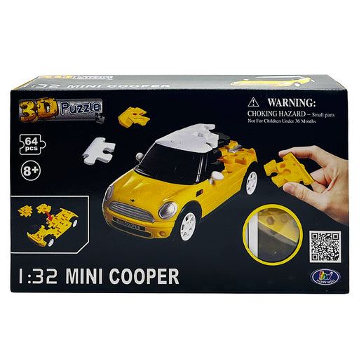 3D Puzzle Mini Cooper Yellow 1:32 Scale 64pc Model Puzzle Kit