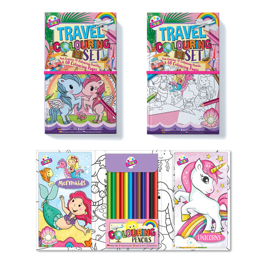 Travel Colouring Set With 60 Pages & 12 Pencils - Unicorn / Mermaid